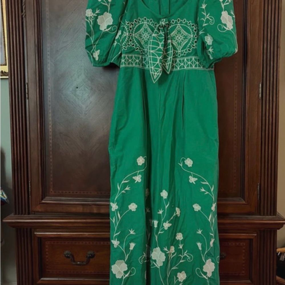 Karen Millen Green Embroidered Puff-Sleeve Jumpsuit size 10 - Picture 3 of 3
